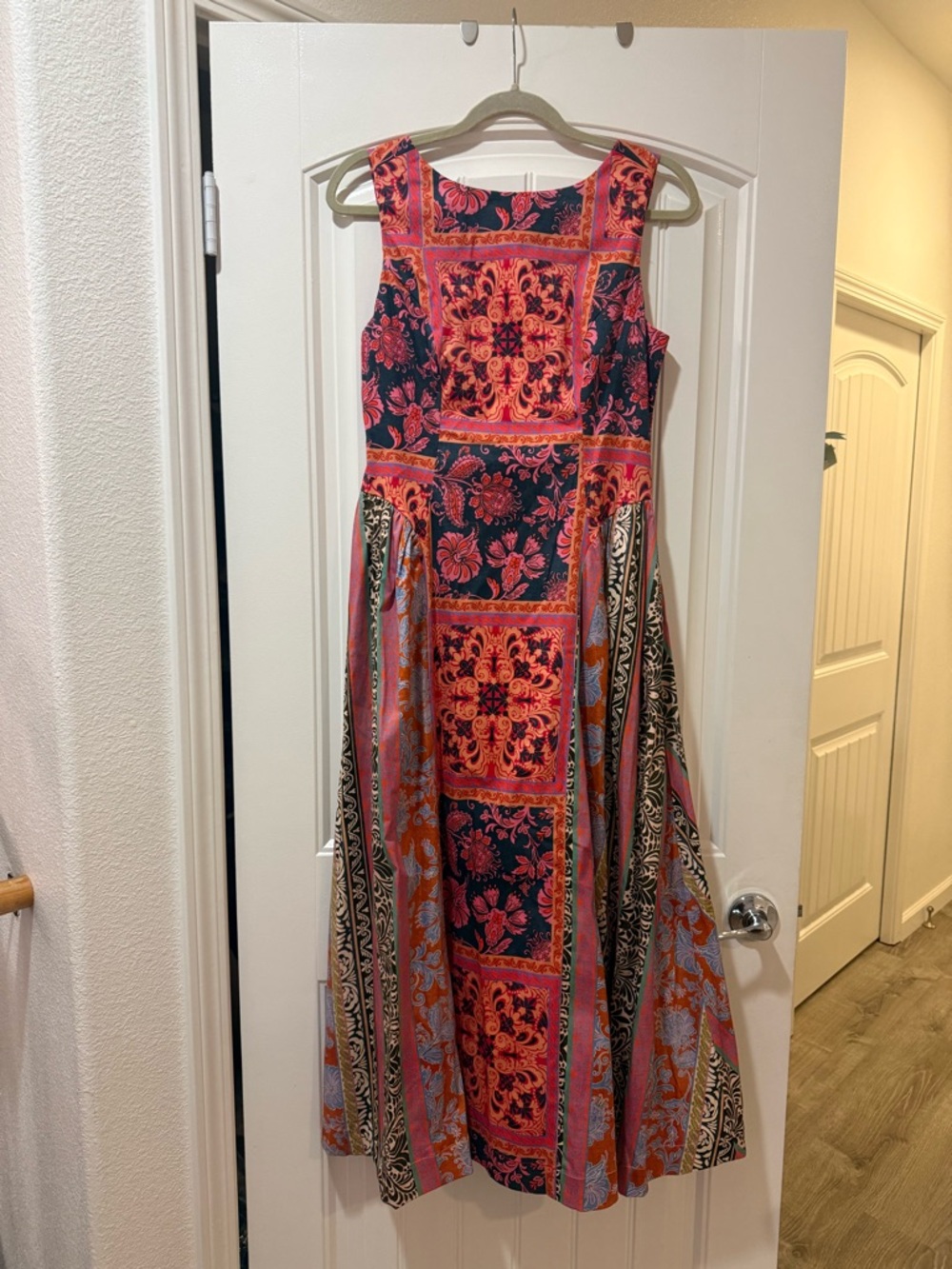 Avec Les Filles Coral & Navy Patchwork Maxi Dress
